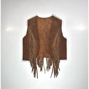 Vintage 60s 70s Fringed Suede Leather Flowers Vest Western Boho Hippie Open USA